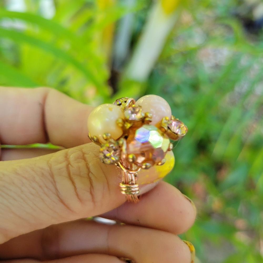 Vintage Pink pearl wire wrap ring